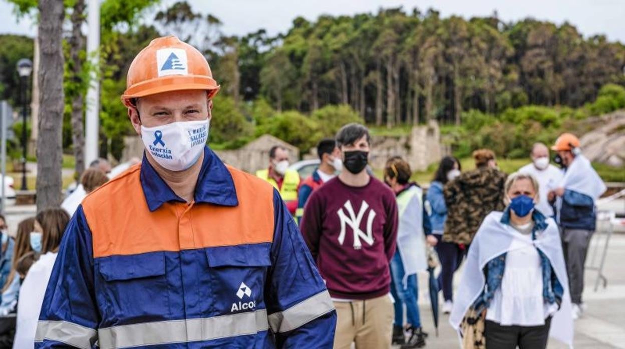 Trabajadores de Alcoa en una protesta celebrada este fin de semana en A Mariña