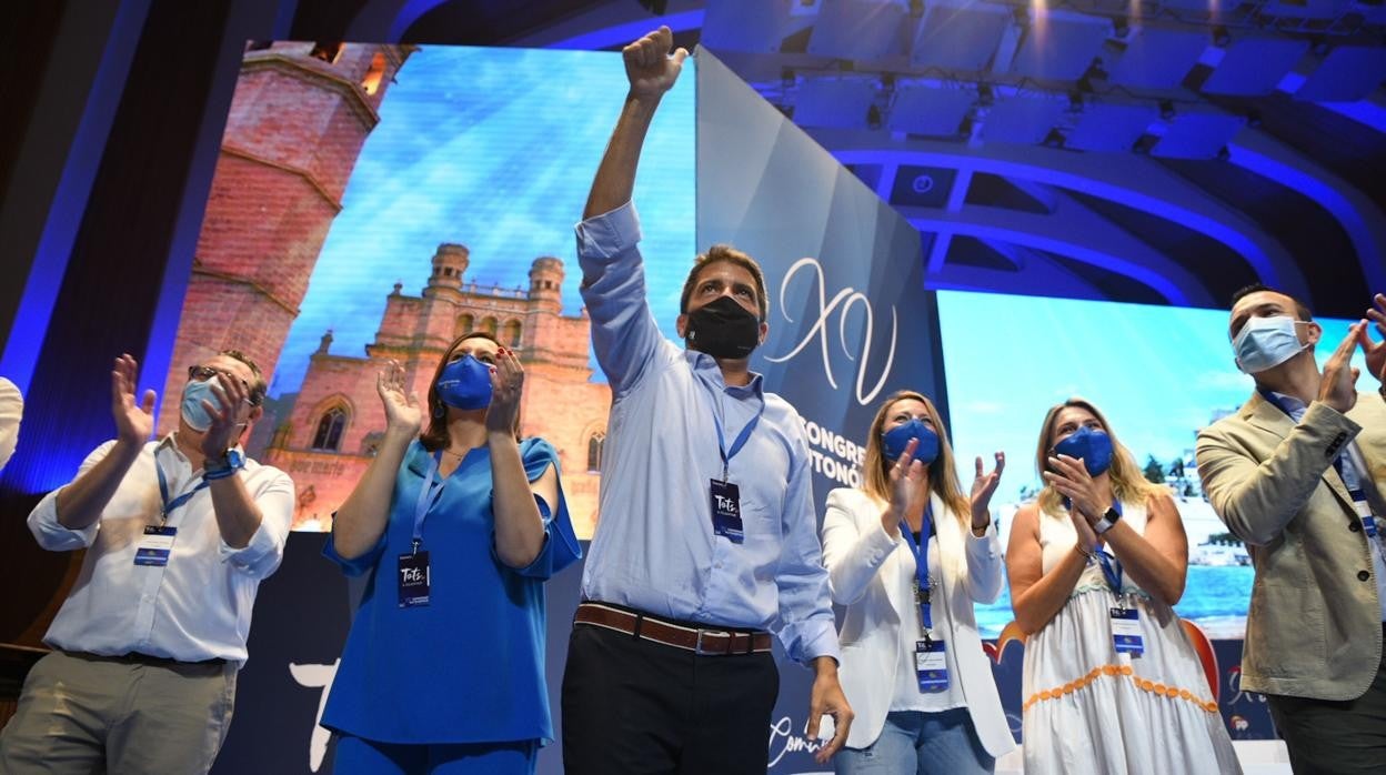 Imagen del nuevo presidente del PPCV, Carlos Mazón, durante el congreso celebrado este sábado en Valencia