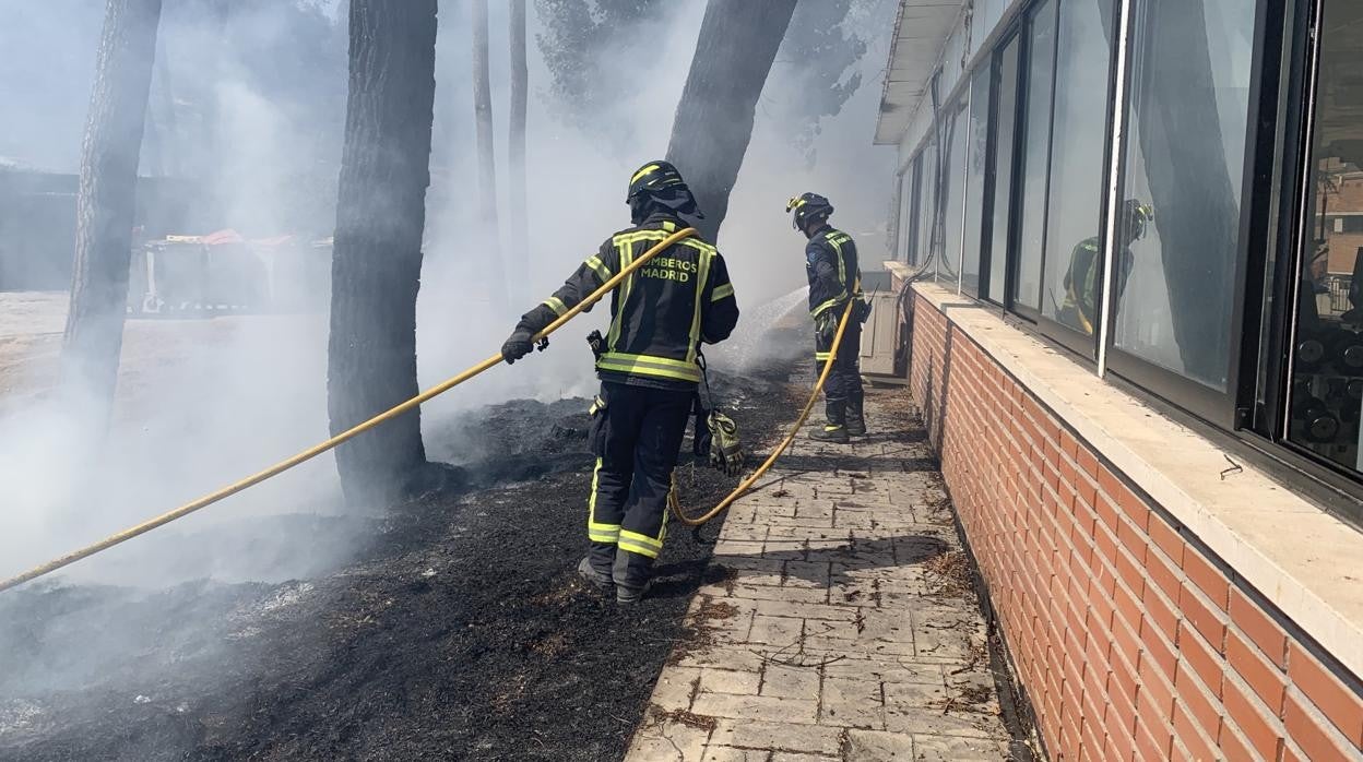 Una dotación de Bomeros actúa sobre el fuego en la Dehesa de la Villa