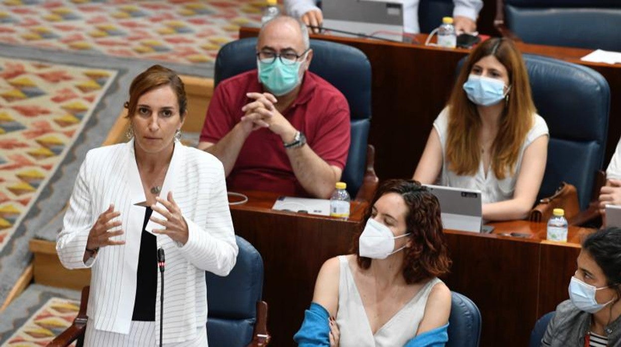 La portavoz de Más Madrid, Mónica García, durante una intervención en la Asamblea de Madrid