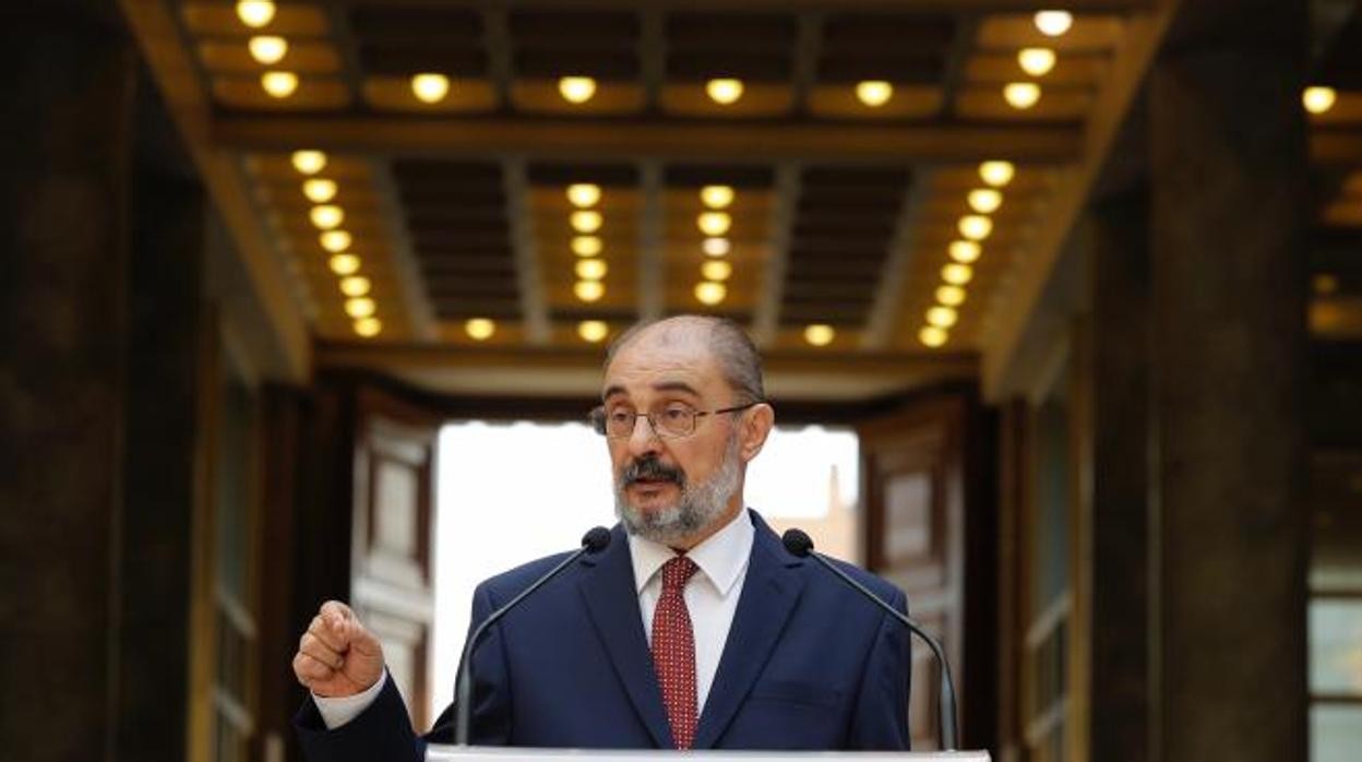 El presidente aragonés, Javier Lambán, durante una rueda de prensa, la semana pasada