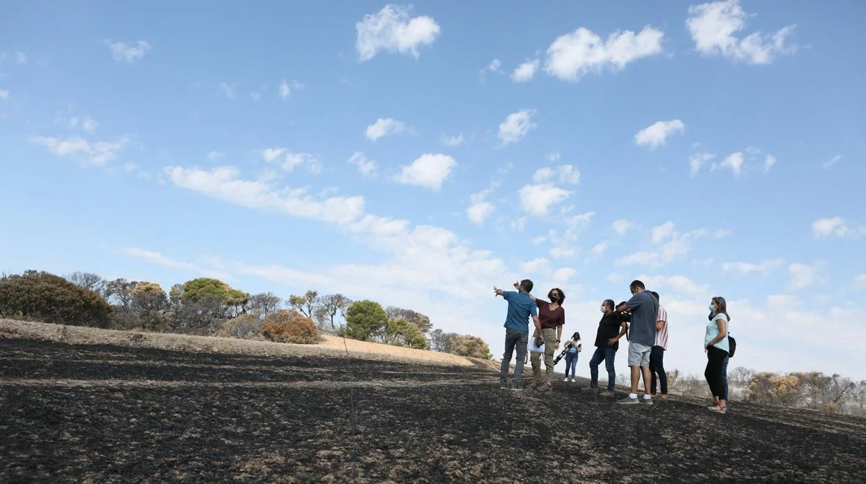 Imagen de la visita del Gobierno de Navarra a la zona afectada por las llamas en las Bardenas