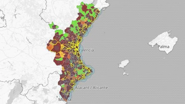 Mapa y listado de los últimos rebrotes de coronavirus en Valencia, Alicante y Castellón