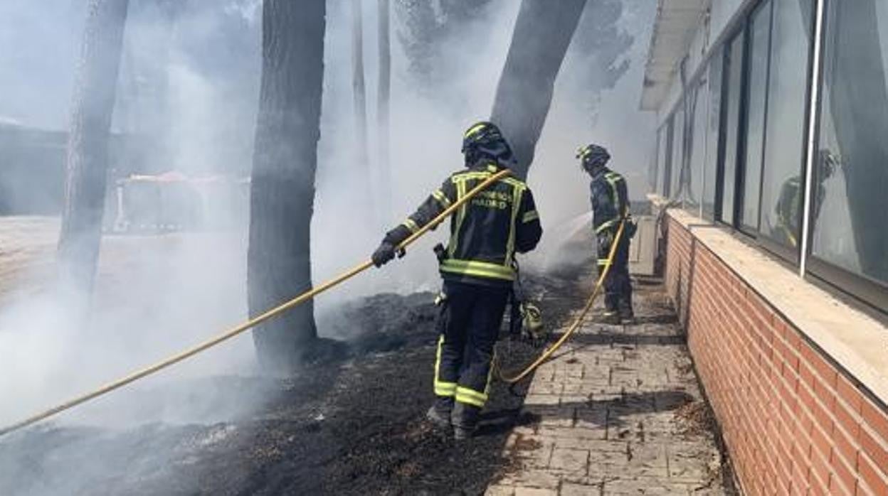 Una dotación de Bomeros actúa sobre el fuego en la Dehesa de la Villa