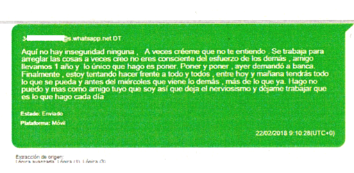 Pantallazo de whatsapp extraído del móvil de Antonio Aguilera