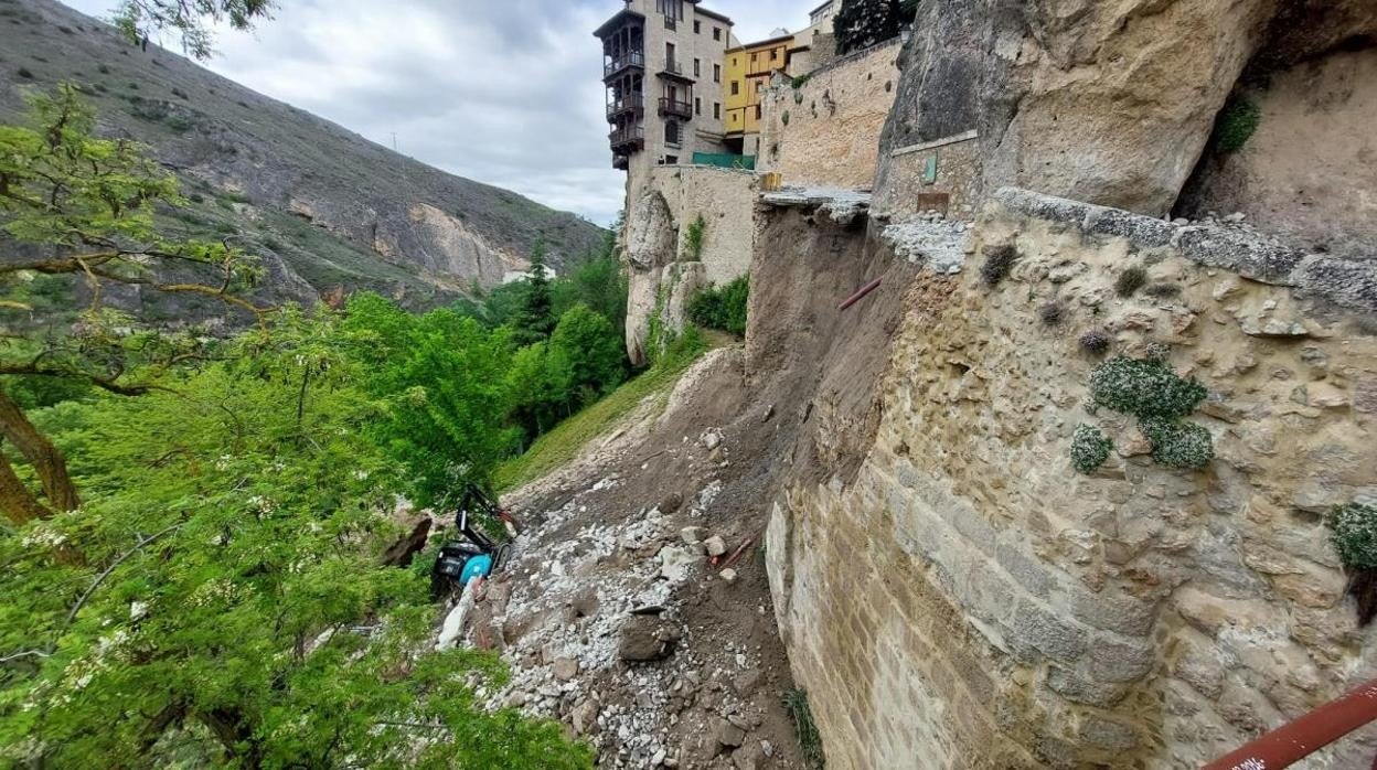 Comienzan los trabajos de reconstrucción del muro de Canónigos de Cuenca