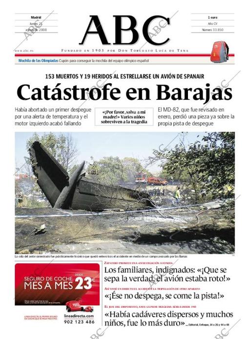 Portada de ABC del día siguiente del accidente