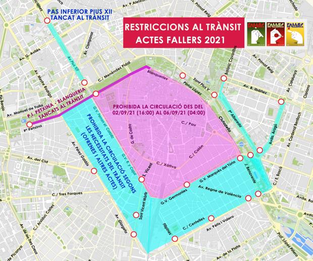 Calles cortadas en Valencia por las Fallas 2021