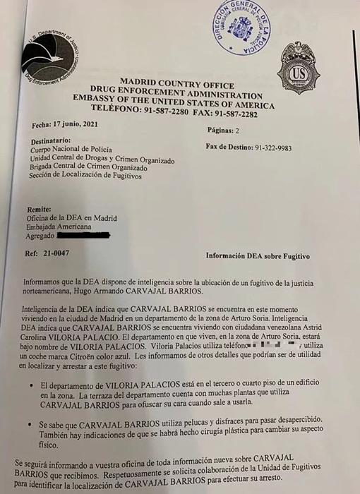 Informe que la DEA envió a la Policía el pasado 17 de junio