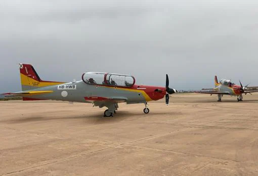 Los dos aviones Pilatus, en la base de San Javier (Murcia)