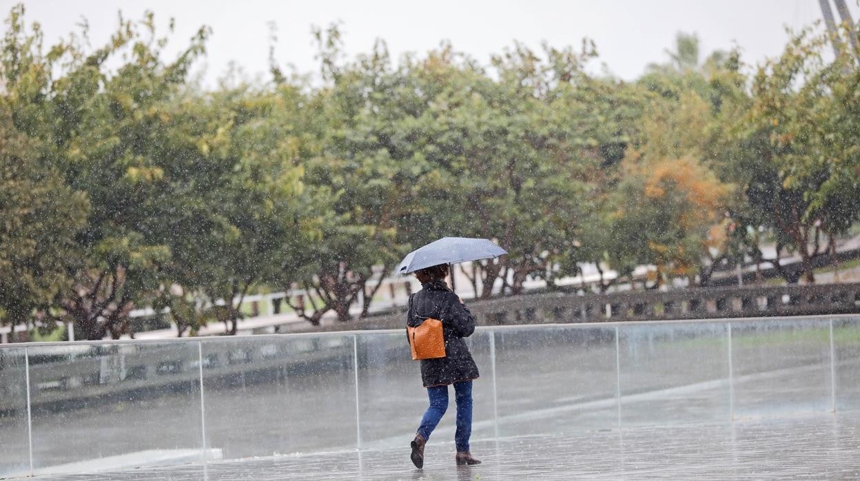 Imagen de archivo en la que aparece una mujer bajo la lluvia en Valencia