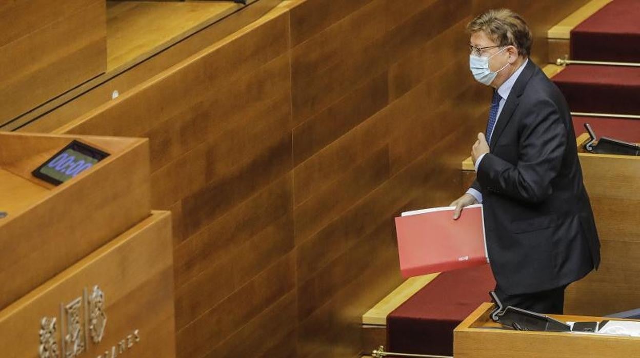 Ximo Puig, durante el debate de política general en las Cortes Valencianas