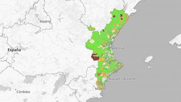 Mapa y listado por municipios de los nuevos contagios de coronavirus en la Comunidad Valenciana