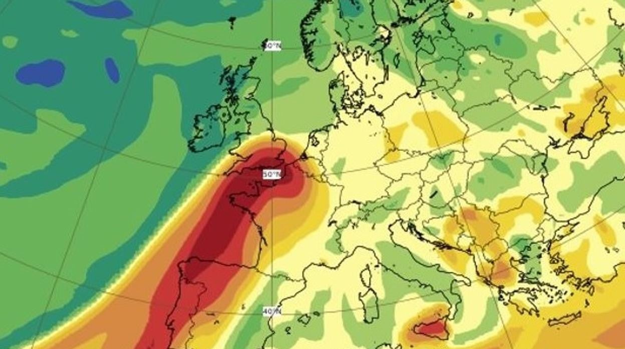 Imagen del programa Copernicus que recoge el paso de la nube por Galicia