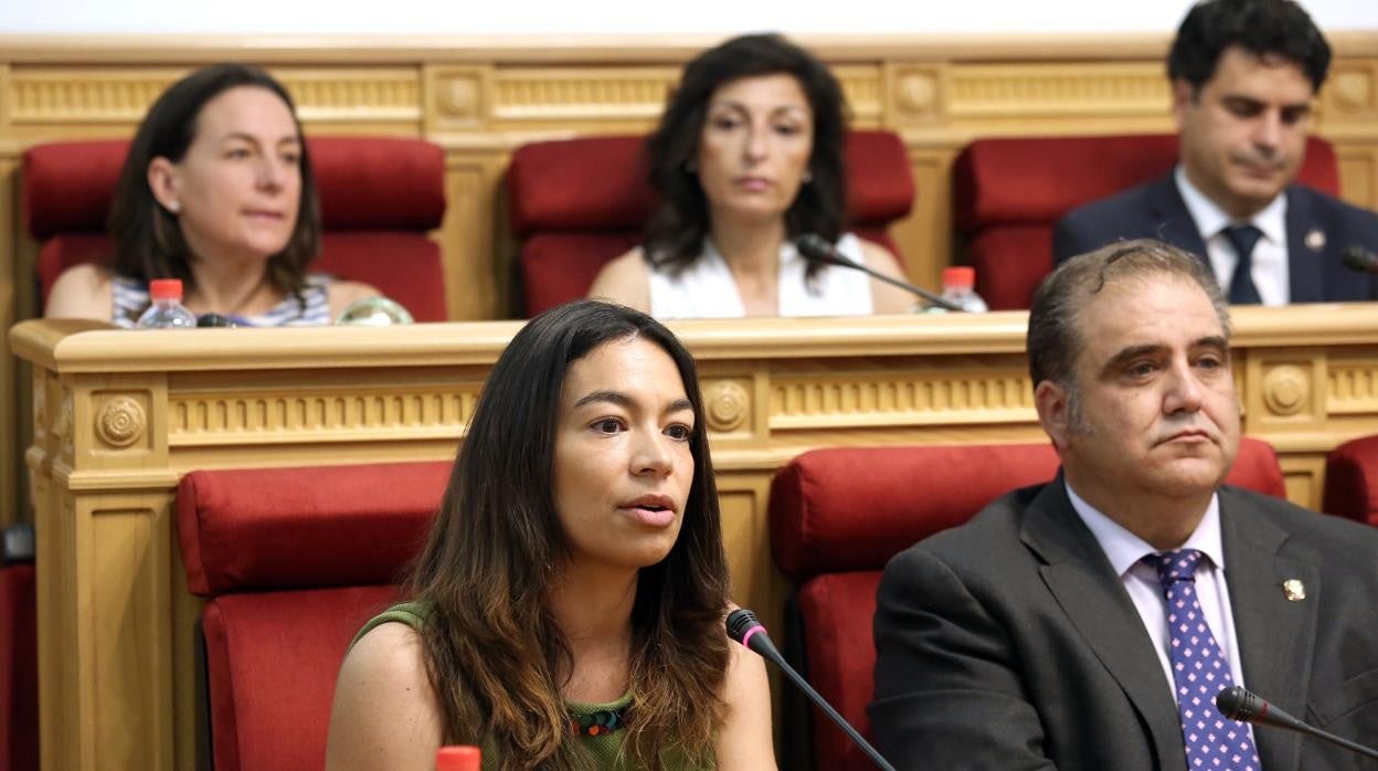 Claudia Alonso, al fondo, la derecha, Juan José Alcalde, durante un Pleno del Ayuntamiento