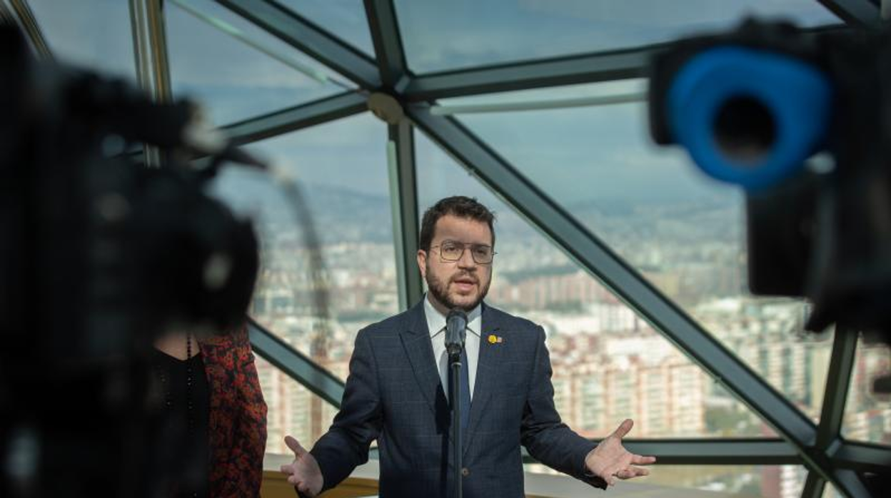 Pere Aragonès, presidente autonómico catalán, ayer, en un acto en Hospitalet de Llobregat