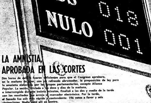 Portada de ABC del 15 de octubre de 1977 con la aprobación de la ley de Amnistía