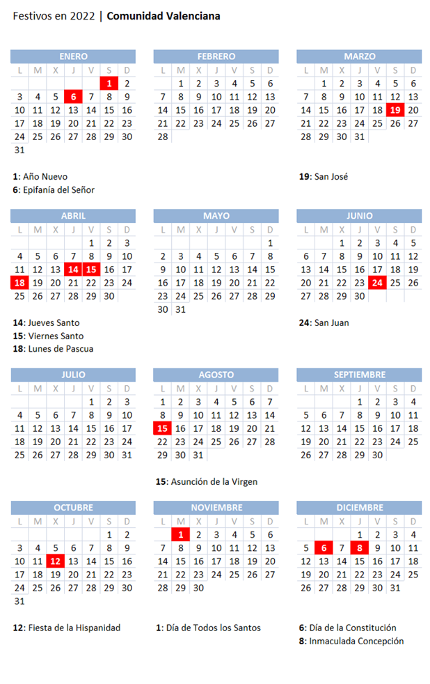 Calendario laboral en Valencia: festivos y puentes de diciembre de 2021, Navidad y enero de 2022