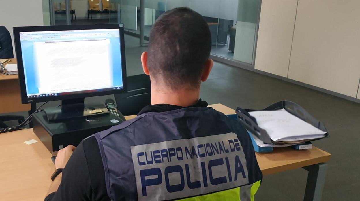 Un agente de la Policía Nacional revisa información en Internet