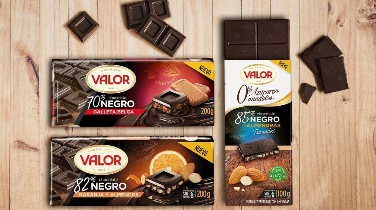 Imagen de recurso de diferentes tipos de tabletas de chocolate de la marca Valor
