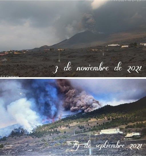 Antes y después del cono eruptivo entre el 19 de septiembre y el 3 de noviembre