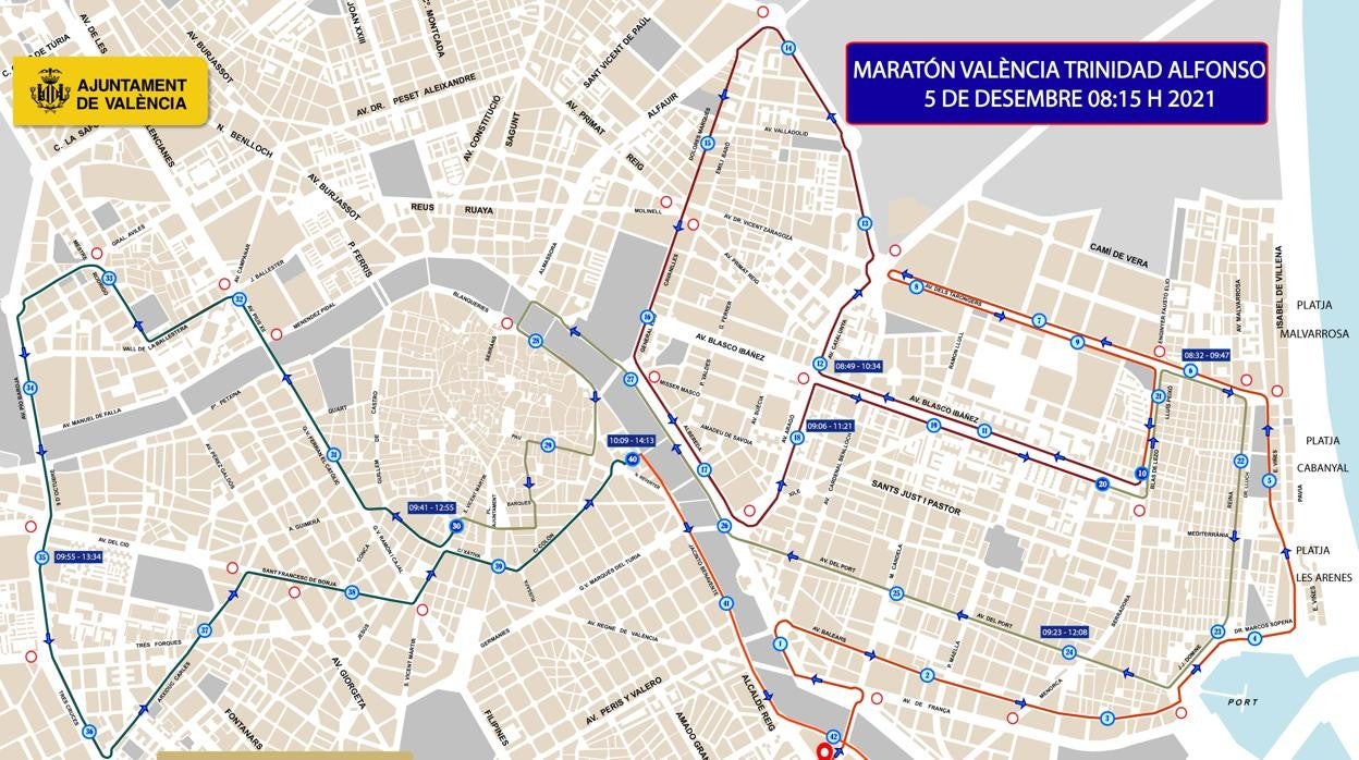 Mapa del circuito del Maratón Valencia Trinidad Alfonso del próximo domingo 5 de diciembre