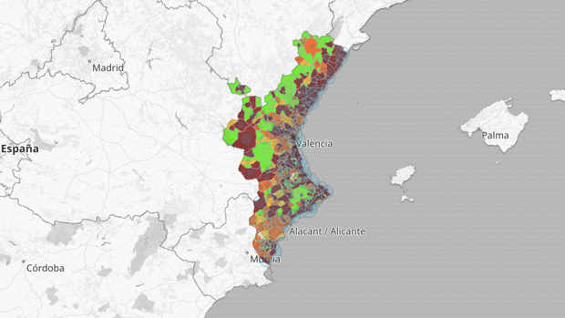 Estos son los 58 municipios valencianos en riesgo extremo de propagación del coronavirus tras el puente