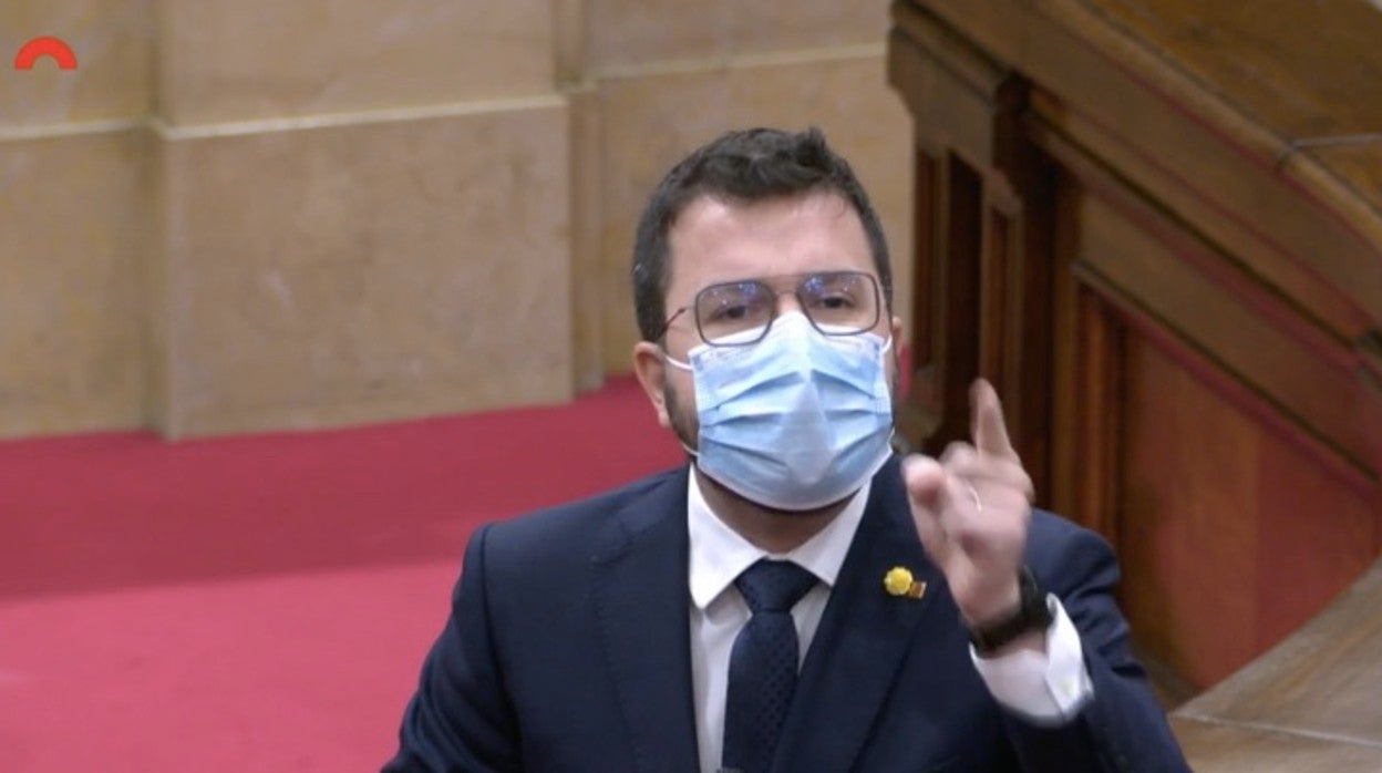 Pere Aragonès, presidente de la Generalitat, hoy, durante la sesión de control al Govern