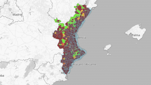 Los 306 municipios valencianos que afrontan la Nochevieja en riesgo extremo de propagación del coronavirus