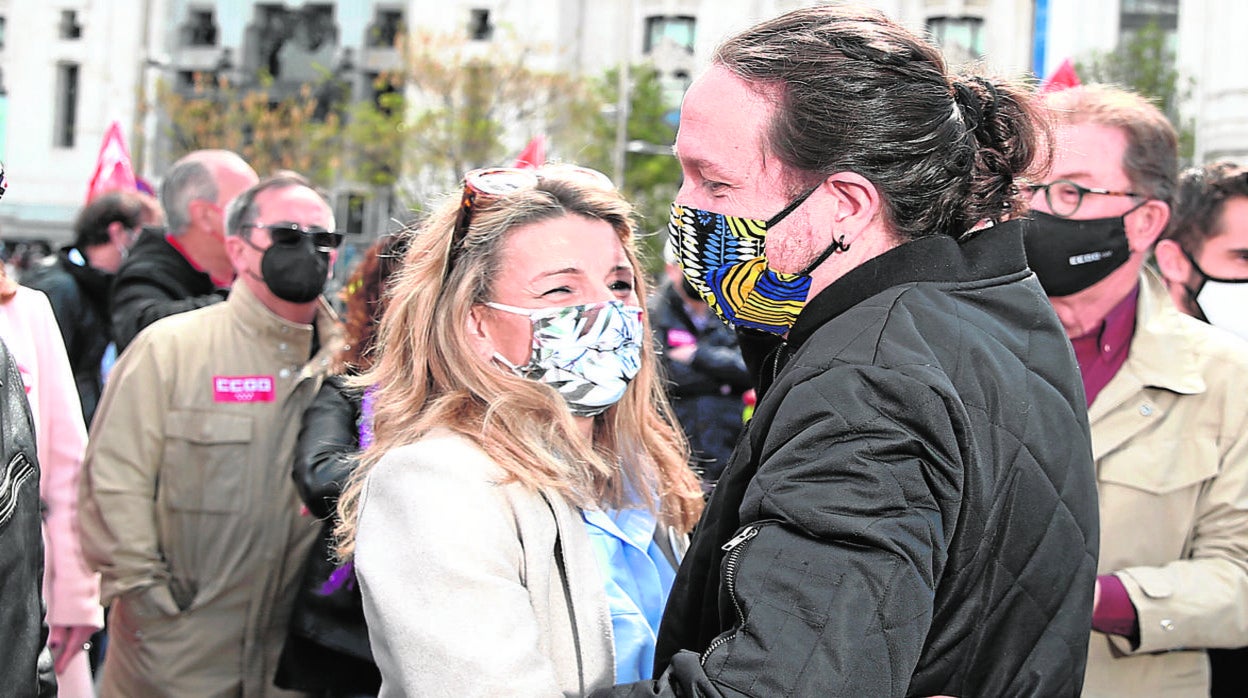 Yolanda Díaz y Pablo Iglesias en el último 1 de mayo/ Unidas Podemos exige la reforma fiscal en 2022