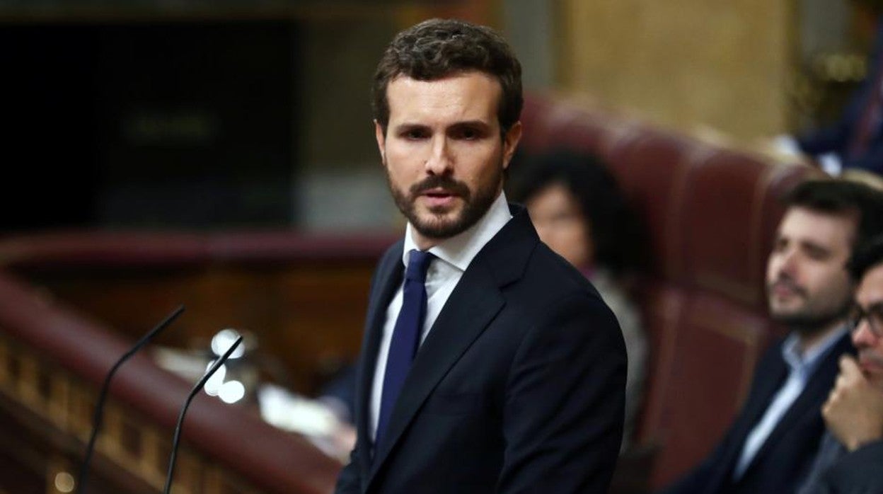 El presidente del PP, Pablo Casado, en el Congreso de los Diputados