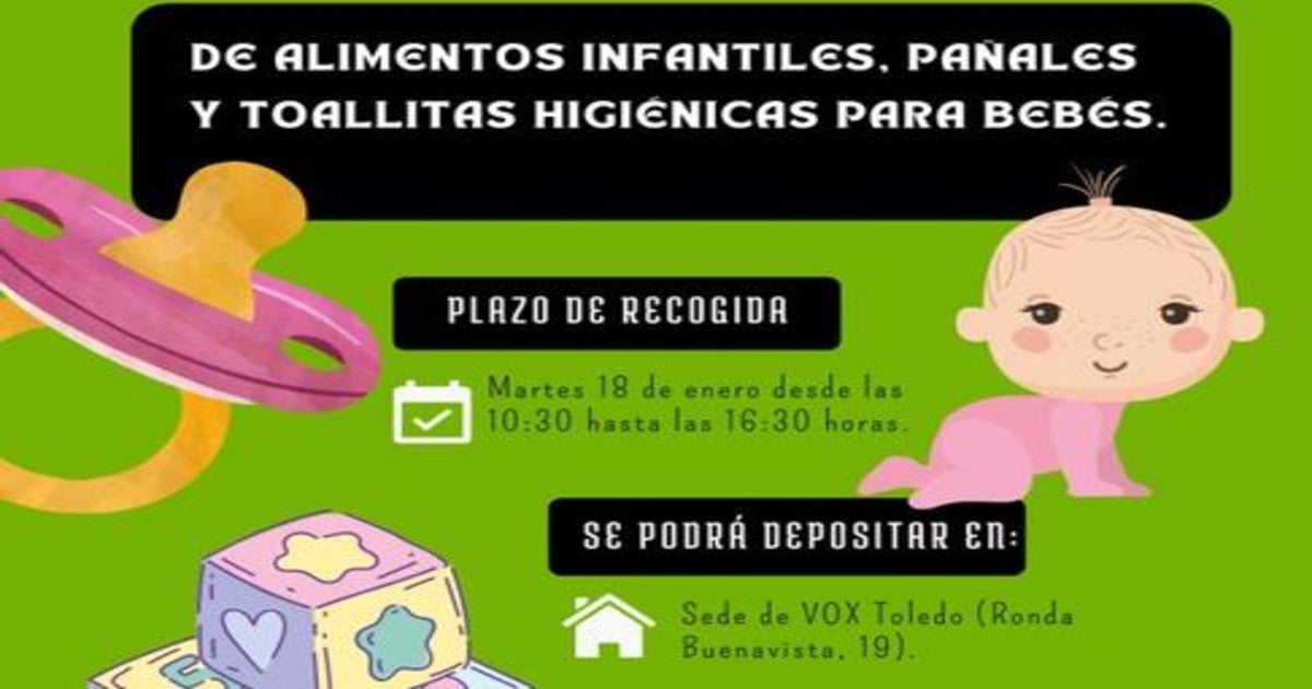 Vox Toledo realiza este martes una campaña de recogida de alimentos infantiles y pañales