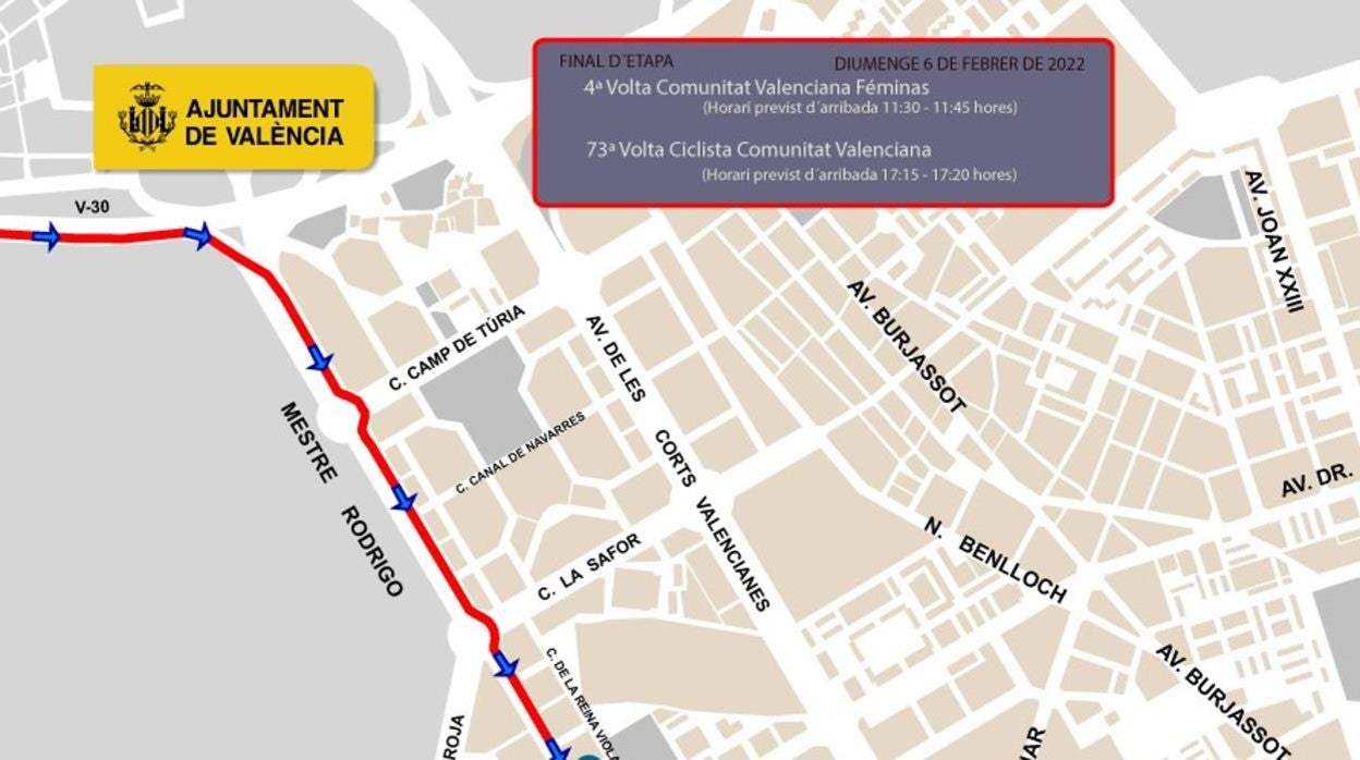 Mapa de la recta final de la Vuelta Ciclista a la Comunidad Valenciana