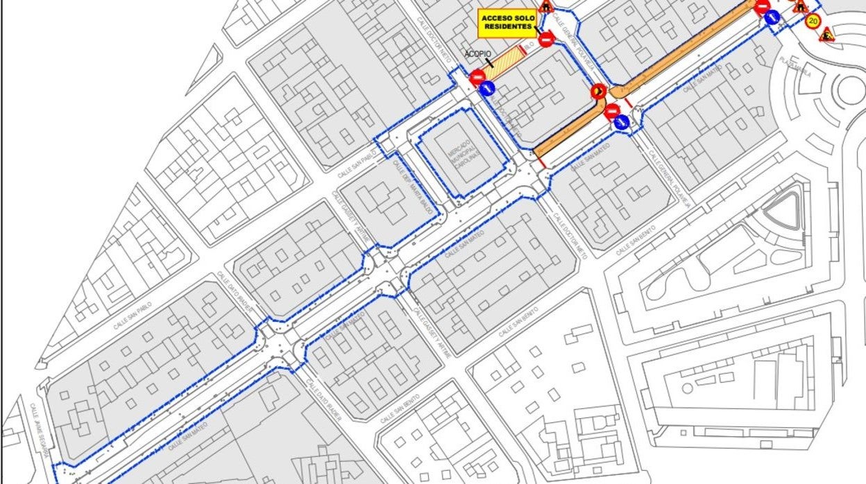 Plano de las obras que afectan a la calle San Mateo