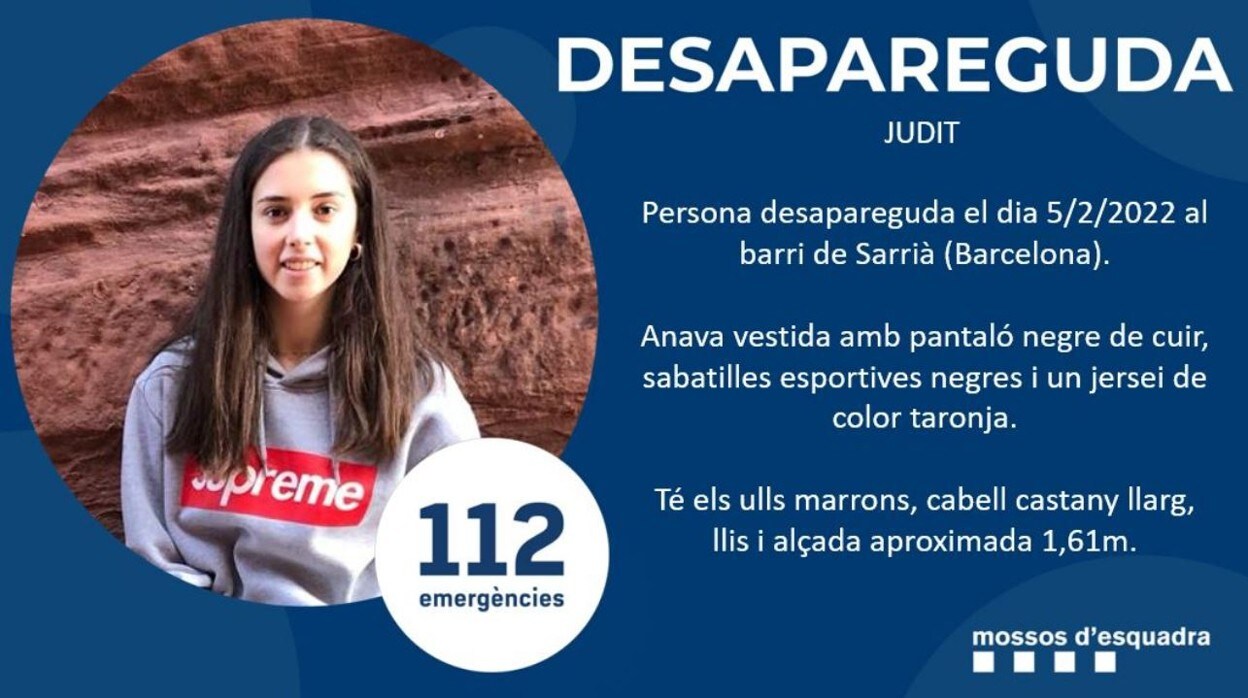 Judit desapareció en Sarrià (Barcelona) el pasado sábado
