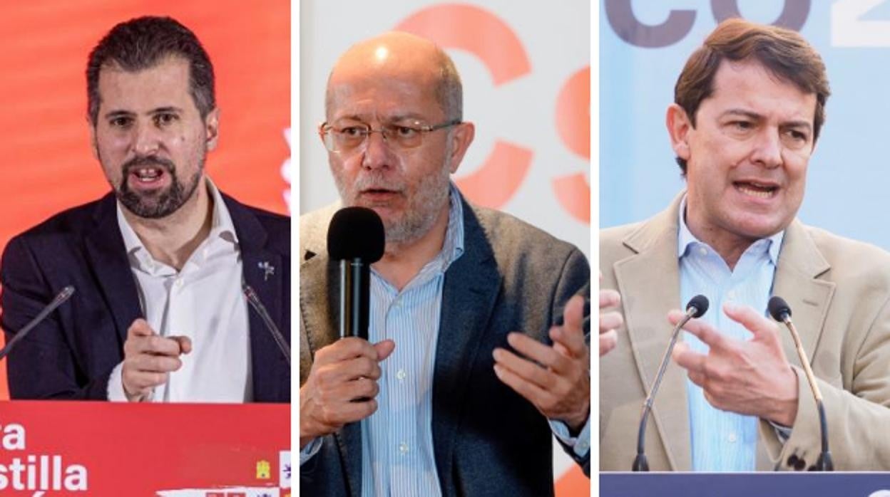 De izquierda a derecha Luis Tudanca (PSOE), Francisco Igea (Ciudadanos) y Alfonso Fernández Mañueco (PP)