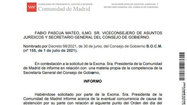 Un informe jurídico concluye que Ayuso no incurrió en ninguna infracción sobre incompatibilidades ni del Código Ético