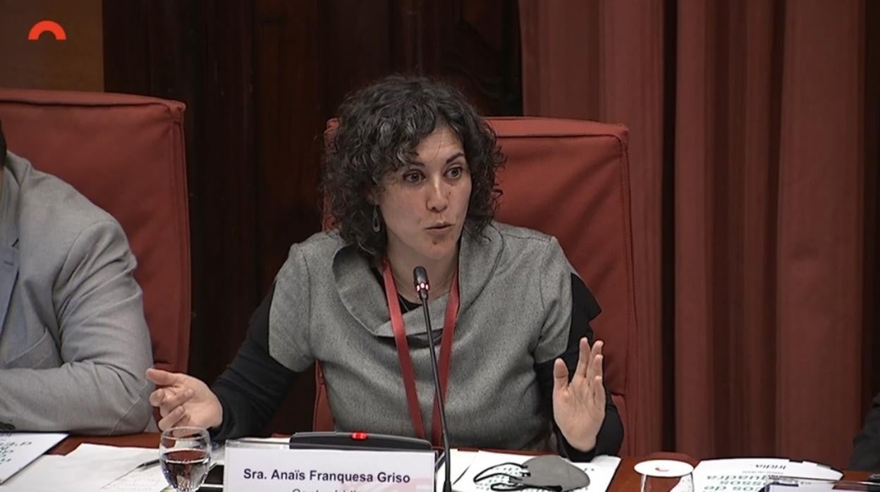 La co-directora de Irídia, Anaïs Franquesa, durante la comparecencia en el Parlament / ABC