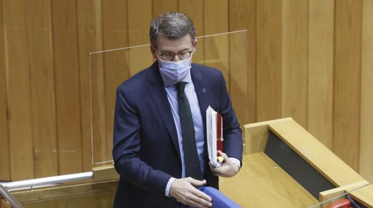 Alberto Núñez Feijóo, este miércoles en el pleno del Parlamento gallego