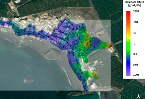 Mapa de emisiones de gases en La Bombilla y Puerto Naos