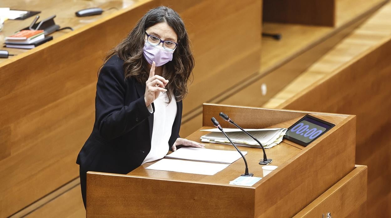 Mónica Oltra durante una comparecencia en las Cortes Valencianas