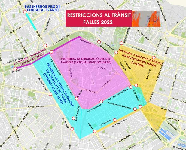 Fallas Valencia 2022: dónde aparcar y calles cortadas del 16 al 20 de marzo
