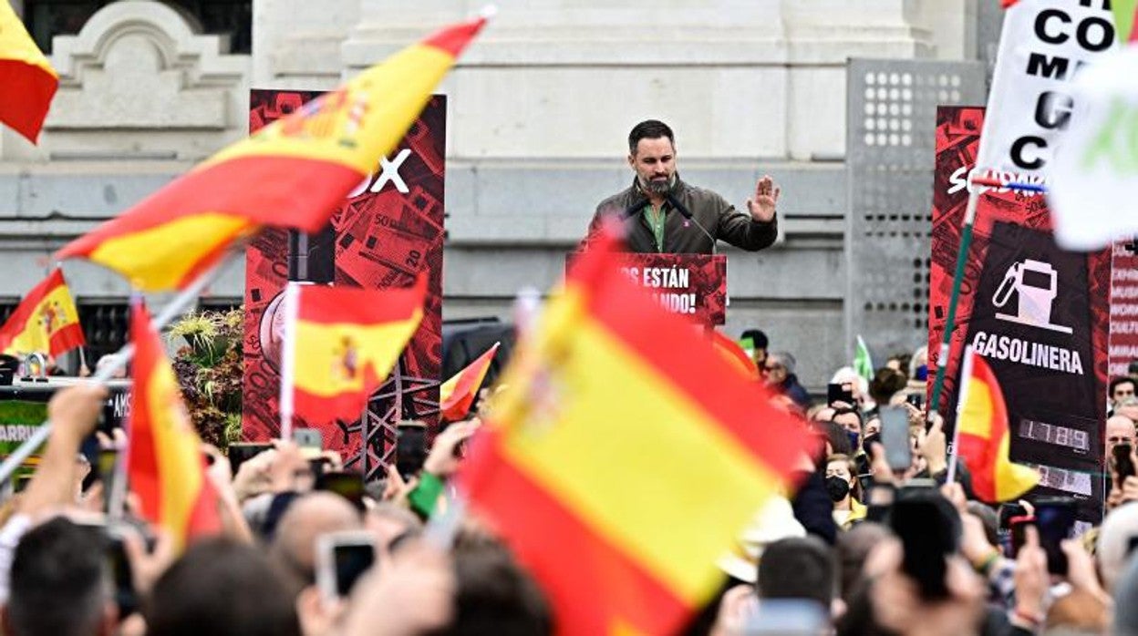 Santiago Abascal, presidente de Vox, esta mañana en Cibeles