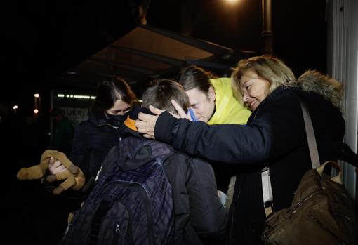 Imagen de la llegada de uno de los autobuses procedente de Ucrania a Valencia