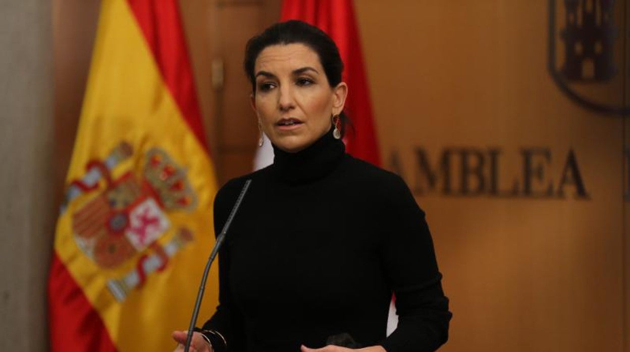 La portavoz de Vox en la Asamblea de Madrid, Rocío Monasterio, hoy en la Asamblea de Madrid