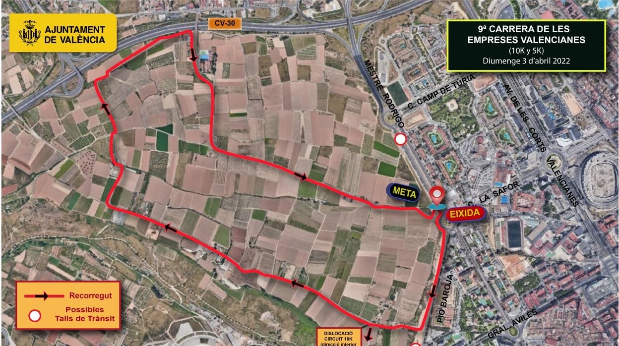 Mapa de la 'Carrera de las empresas' para el domingo 3 de abril en Valencia