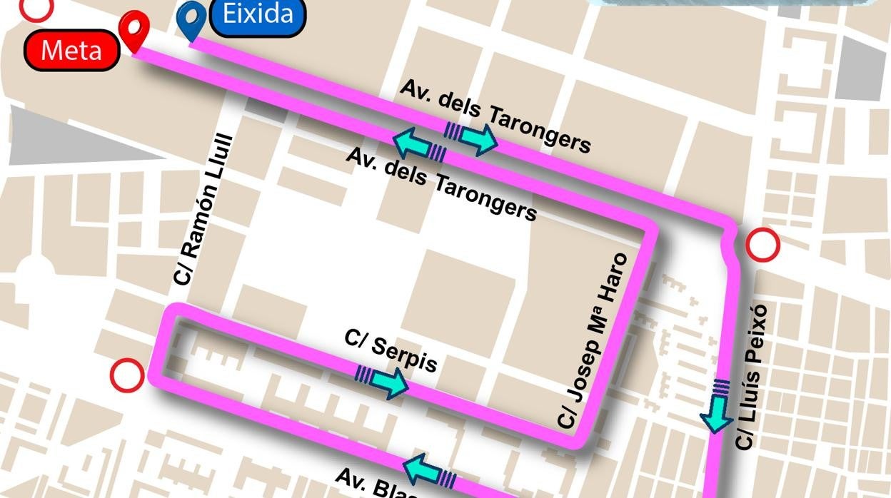 Mapa de la XVII Carrera de la Mujer para el domingo 10 de abril en Valencia