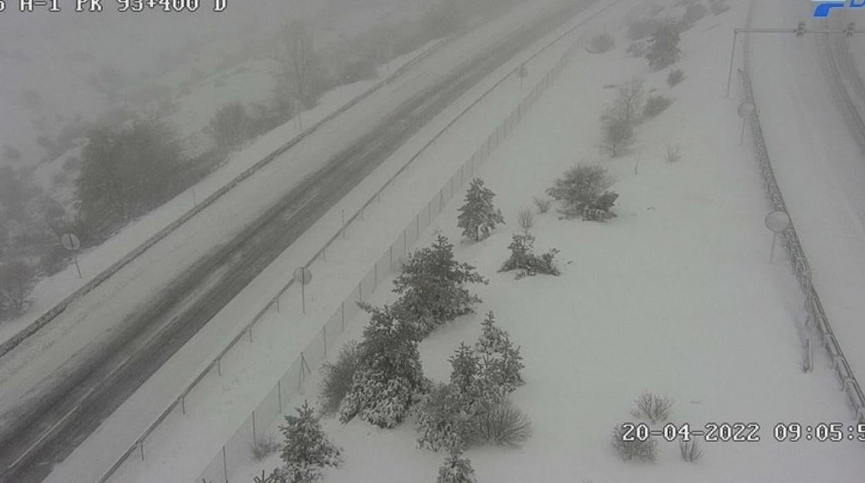 La carretera A-1 ha amanecido nevada