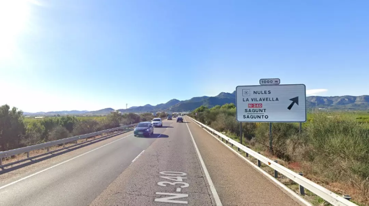 Imagen de la carretera N-340 a su paso por Nules (Castellón)