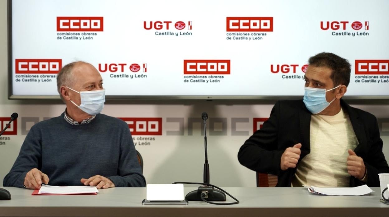 Los secretarios generales de CCOO y UGT Castilla y León, Vicente Andrés y Faustino Temprano